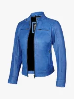 Vivid Blue Waxed Moto Leather Jacket