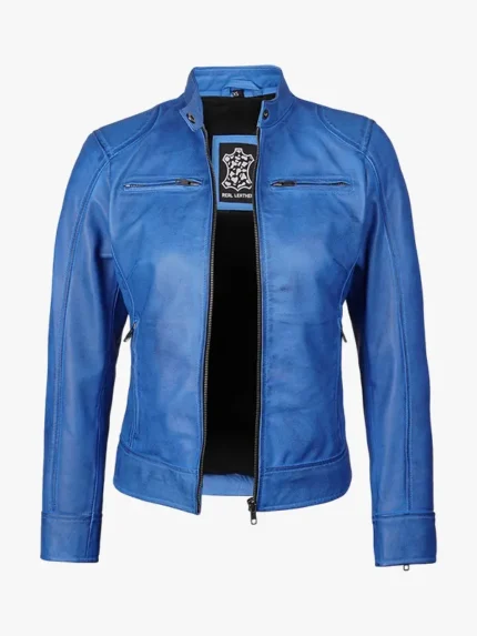 Women's Vivid Blue Waxed Moto Jacket