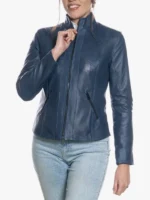 Zara Slim Fit Blue Leather Jacket for Women