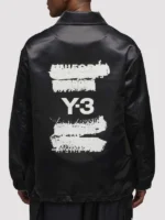 Adidas X Y3 Graphic Full Snap Black Satin Coach Jacket