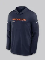 Broncos Sideline Performance Long Sleeve Blue Hoodie T-Shirt