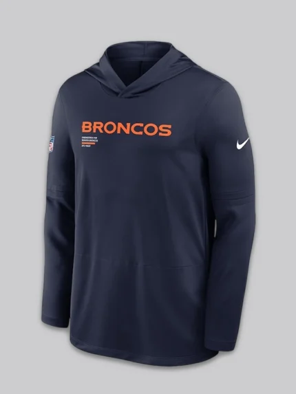 Broncos Sideline Performance Long Sleeve Blue Hoodie T-Shirt