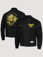 Bruce Lee Mitchell Ness Celebrating 50 Years Bomber Full Zip Black Jacket
