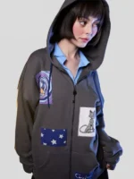 Coraline Patch Girls Oversized Hoodie Grey