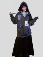 Coraline Patch Girls Zip-Up Hoodie Grey