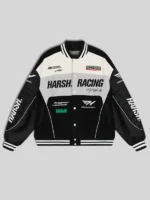 Harsh And Cruel Woolen Embroidered Racing Jacket Black