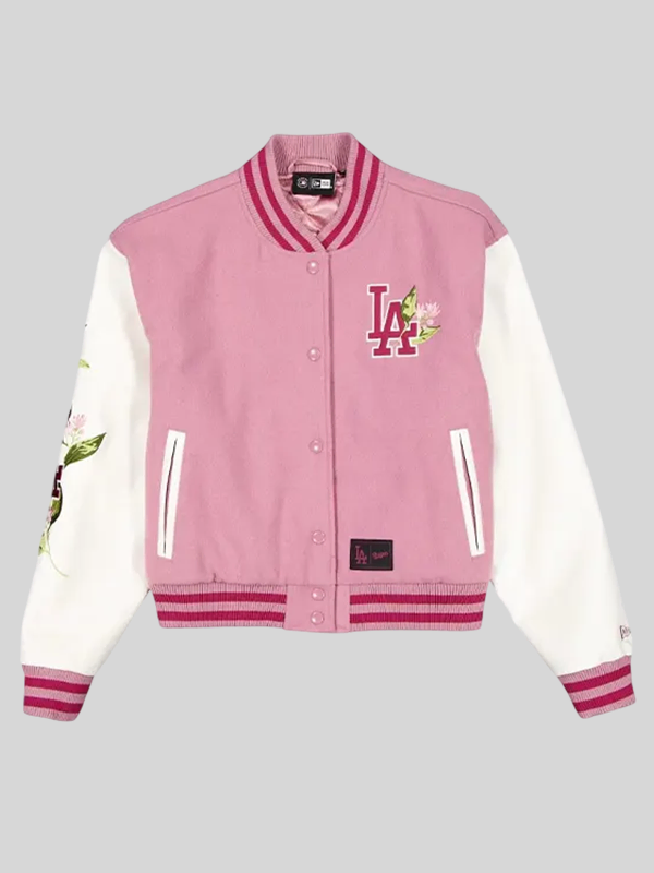 Los Angeles Dodgers Cosmetic Pink Floral Varsity Jacket Los Angeles Dodgers Cosmetic Pink Floral Varsity Jacket