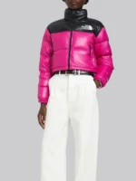 Nuptse Black & Hot PInk Cropped The North Face Down Puffer Jacket