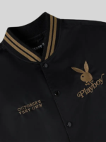 OVO x Playboy Satin Varsity Jacket Black