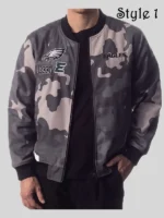 Philadelphia Eagles Camo Bomber Jacket Grey