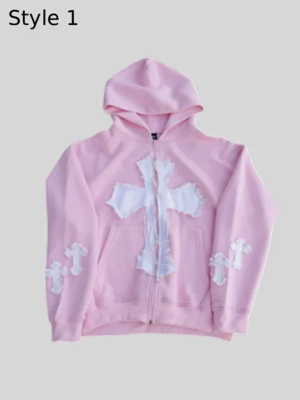 Pink Cross Zip Hoodie