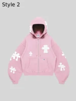 Pink Cross Zipper Hoodie