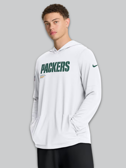 White Unisex Packers Long Sleeve Tee with Hood