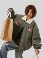 Women's Stylish Boa Lapel Casual Padded Oversized Winter Jacket MW9716