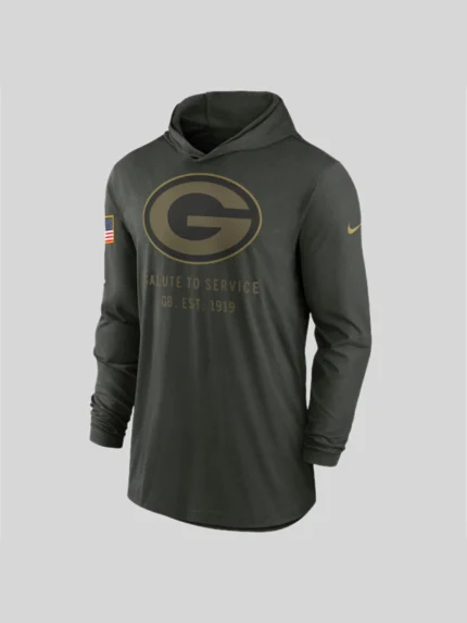Men’s Nike Forest Green Bay Packers 2025 Salute to Service Sideline Dri-FIT Hoodie T-Shirt