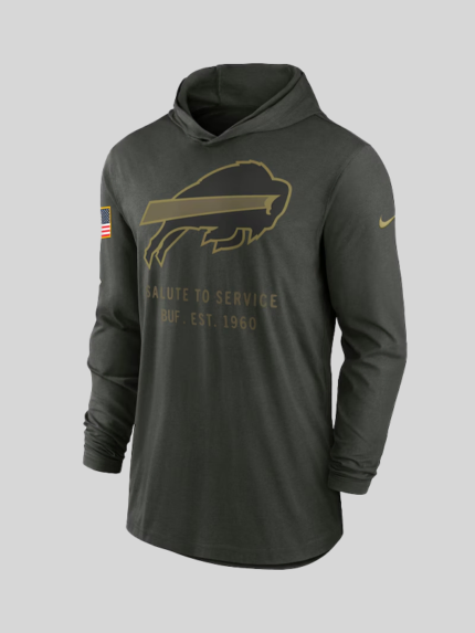 Men's Nike Forest Green Buffalo Bills 2025 Salute to Service Sideline Dri-FIT Hoodie T-Shirt