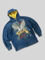 Christian Audigier Eagle amp Roses Blue Zip Up Hoodie