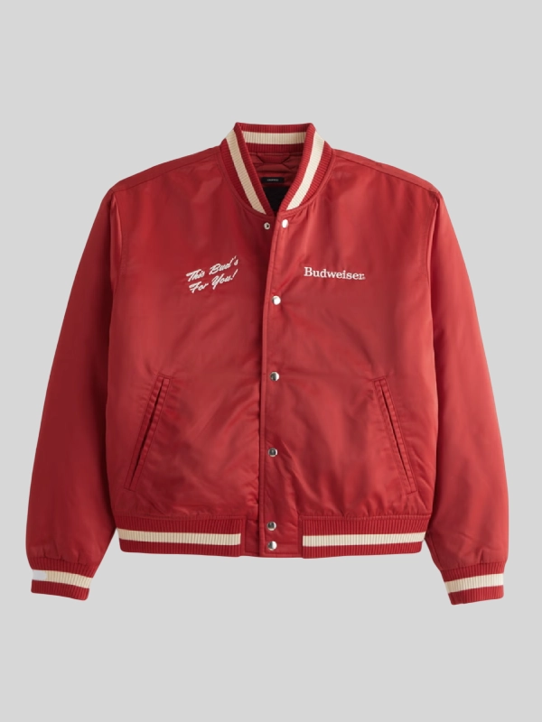 Abercrombie Budweiser Varsity Bomber Jacket Red Abercrombie Budweiser Varsity Bomber Jacket Red
