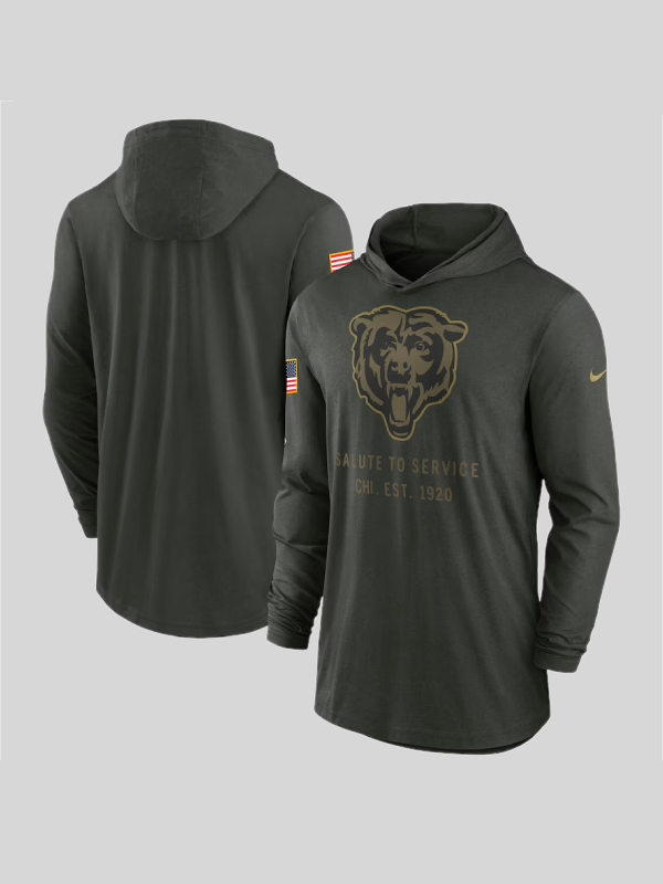 Chicago Bears 2025 Salute to Service Hooded Long Sleeve T-shirt Chicago Bears 2025 Salute to Service Hooded Long Sleeve T-shirt
