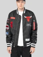Chicago Bulls New Era Alpha Industries Patch Jacket Black