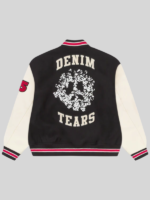 Denim Tears Peace Wreath Varsity Jacket Black and White