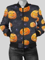 Halloween Printed Pumpkin Spider Bomber Jacket