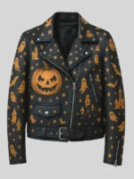 Haunted Halloween Black Leather Jacket