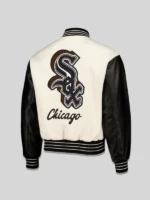 Mens Chicago White Sox PLEASURES White Full Snap Varsity Jacket