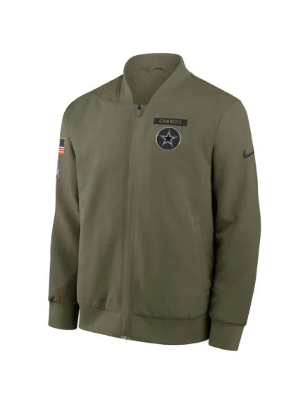 Men's Nike Olive Dallas Cowboys 2025 Salute to Service Sideline Full-Zip Bomber Jacket