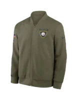 Men's Nike Olive Pittsburgh Steelers 2025 Salute to Service Sideline Full-Zip Bomber Jacket