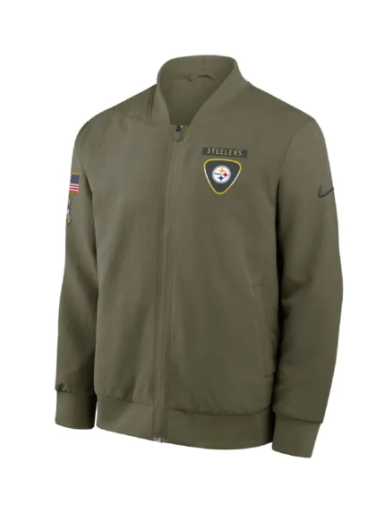 Men's Nike Olive Pittsburgh Steelers 2025 Salute to Service Sideline Full-Zip Bomber Jacket