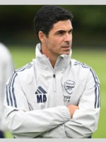 Mikel Arteta Arsenal FC Training Session 2025 White Jacket