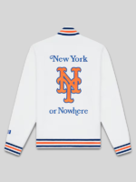 New York Mets New York or Nowhere x New Era White NYON x MLB Full Zip Moto Varsity Jacket