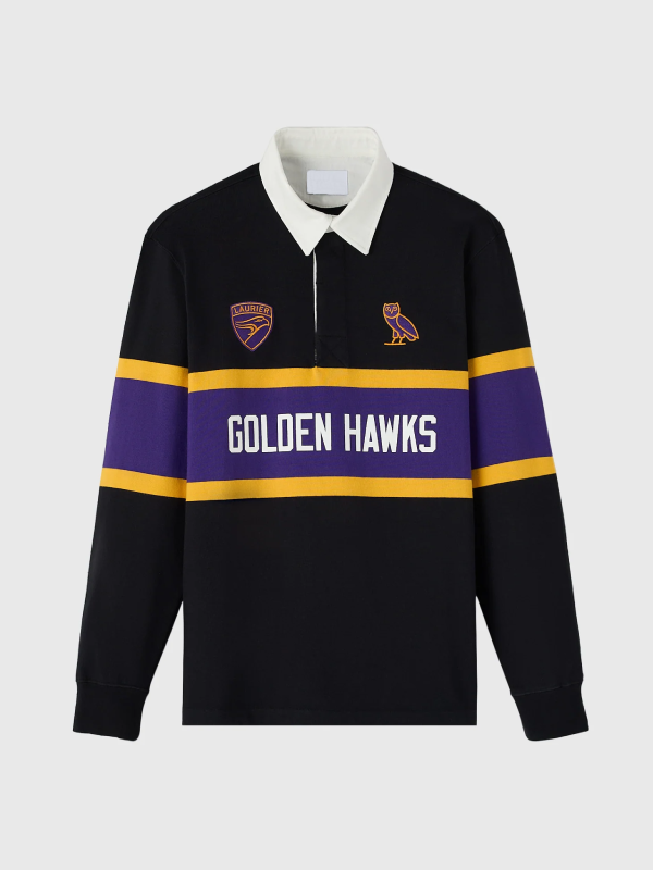 OVO Wilfrid Laurier University Rugby Polo Shirt Black OVO Wilfrid Laurier University Rugby Polo Shirt Black
