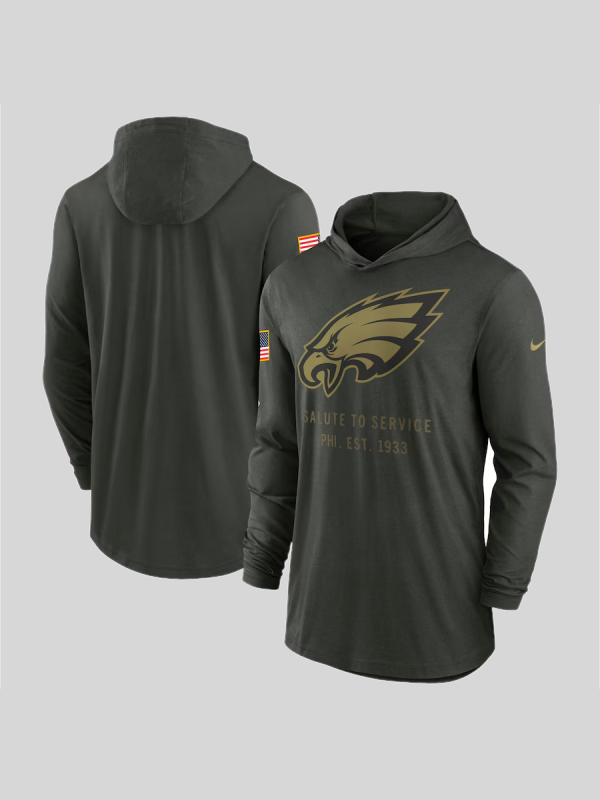 Philadelphia Eagles 2025 Salute to Service Hooded Long Sleeve T-shirt Philadelphia Eagles 2025 Salute to Service Hooded Long Sleeve T-shirt