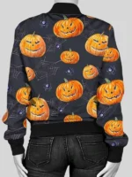 Printed Pumpkin Spider Halloween Jacket