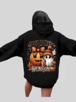 Pumpkin Ghost Funny Print Oversized Long Black Hoodie