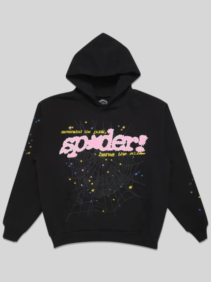 sp5der pink v2 Black hoodie