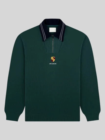 Jacquard Collar ALD x Porsche Quarter Zip Pullover Jacket In Green