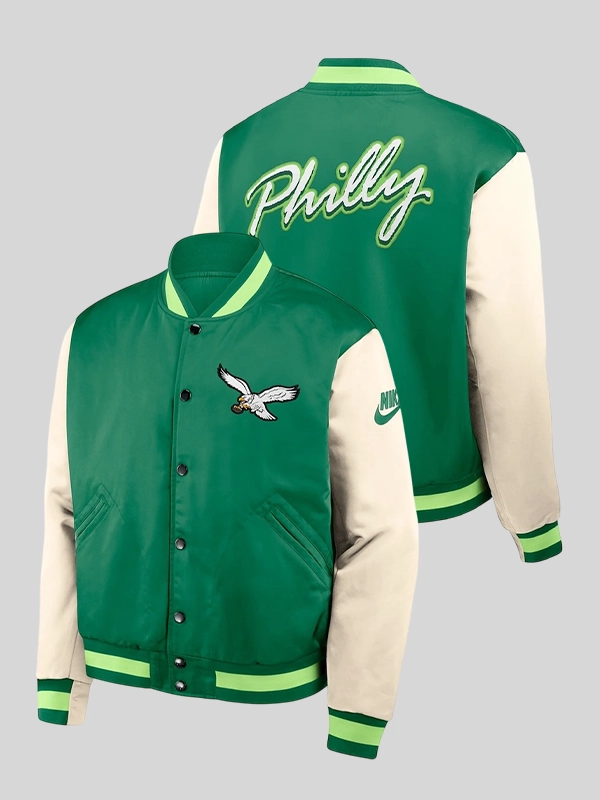 Kelly Green and Cream Philadelphia Eagles Jacket Kelly Green and Cream Philadelphia Eagles Jacket