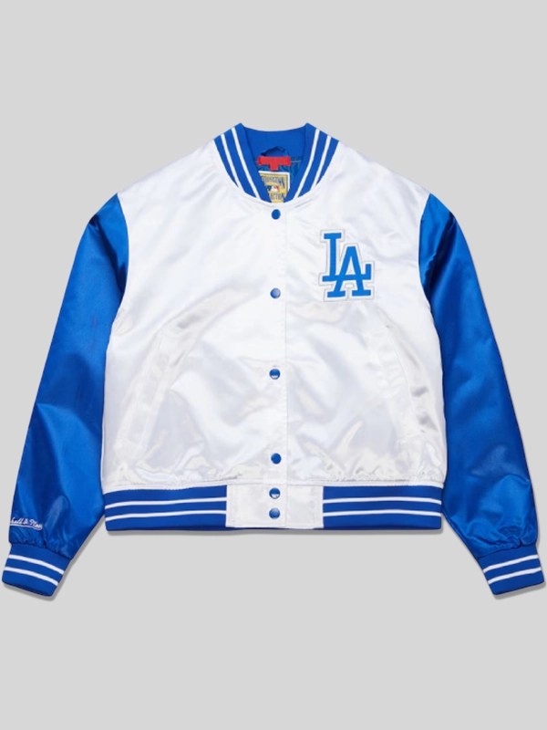 Los Angeles Dodgers Cropped Satin Full-Snap Jacket Los Angeles Dodgers Cropped Satin Full-Snap Jacket
