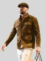 Travis Kelce Cashmere Brown Suede Military Jacket