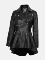Womens Asymmetrical Black Peplum Leather Jacket