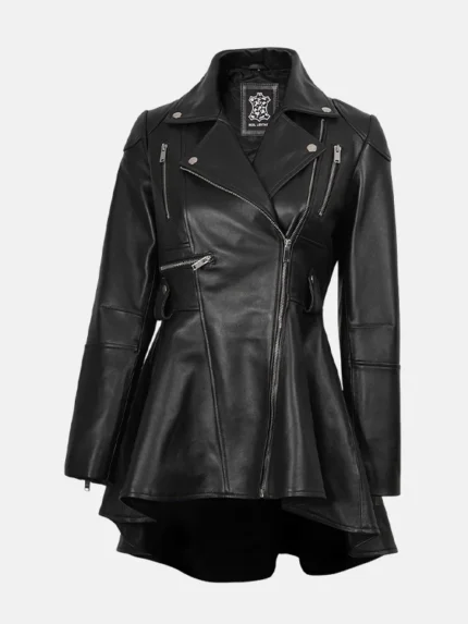 Womens Asymmetrical Black Peplum Leather Jacket