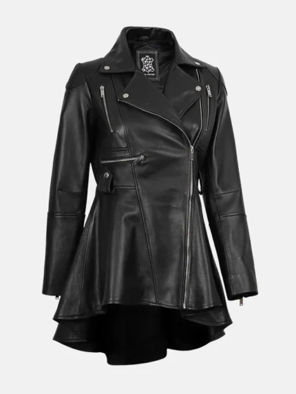 Womens Asymmetrical Peplum Leather Jacket