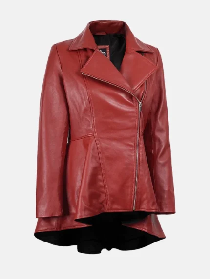 Womens Red Leather peplum Jacket