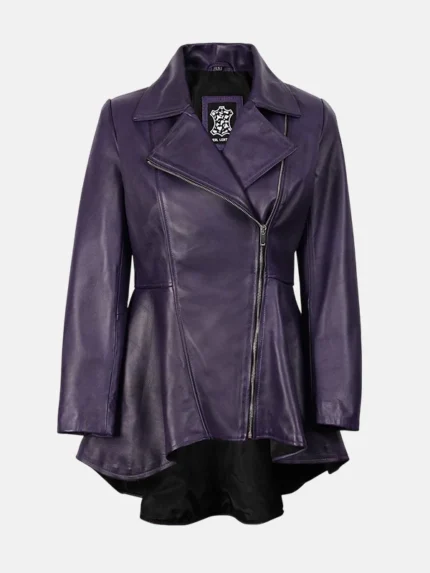 Womens Purple Leather Peplum Jacket