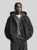 Zara Fireman Clasp Toggle Hoodie Jacket Black