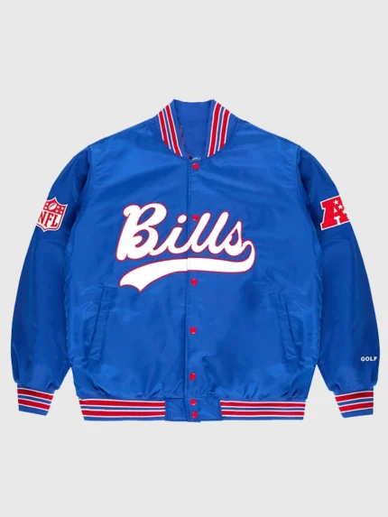 Buffalo Bills Golf Wang 2025 Royal Blue Satin Full-Snap Bomber Jacket