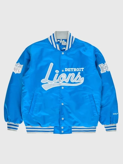 Detroit Lions Golf Wang 2025 Blue Satin Full-Snap Bomber Jacket